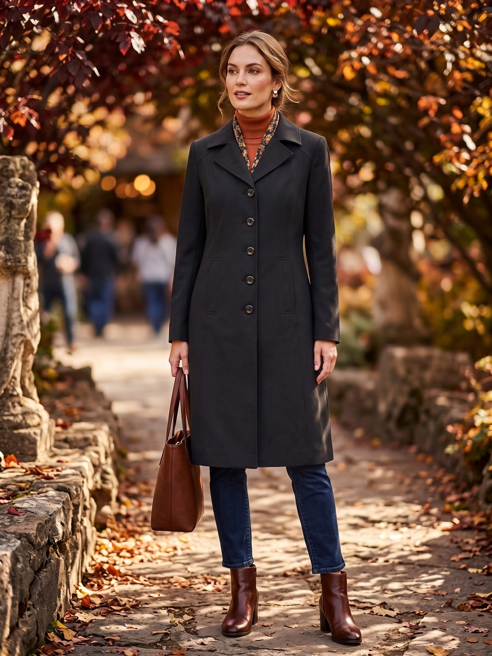 Reitmans Black Tailored Long Trench Coat Dark Academia Minimalist Duster Fall